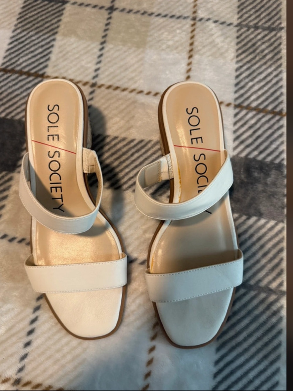 Sole Society Cream Double-Strap Slide Mules